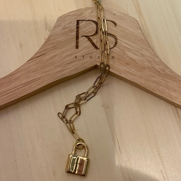 Gold Lock Pendant Necklace - Picture 4 of 4